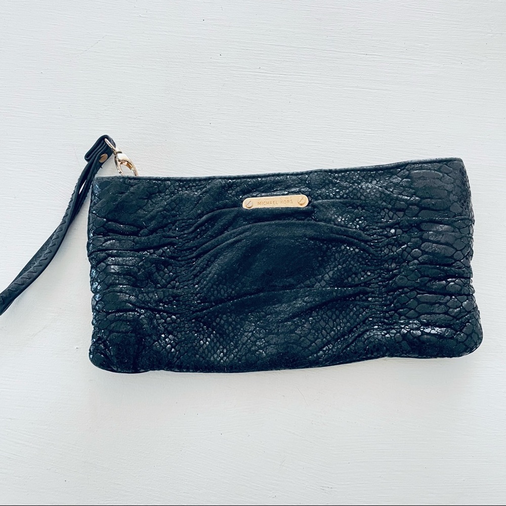 Michael Kors Black Python Embossed Leather Clutch - image 1
